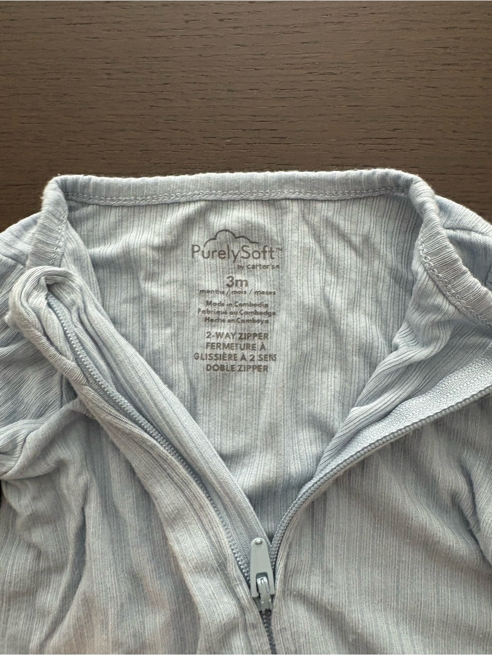 Carters PurelySoft Light Blue Ribbed Zip-Front Baby One-Piece - Picture 2 of 2